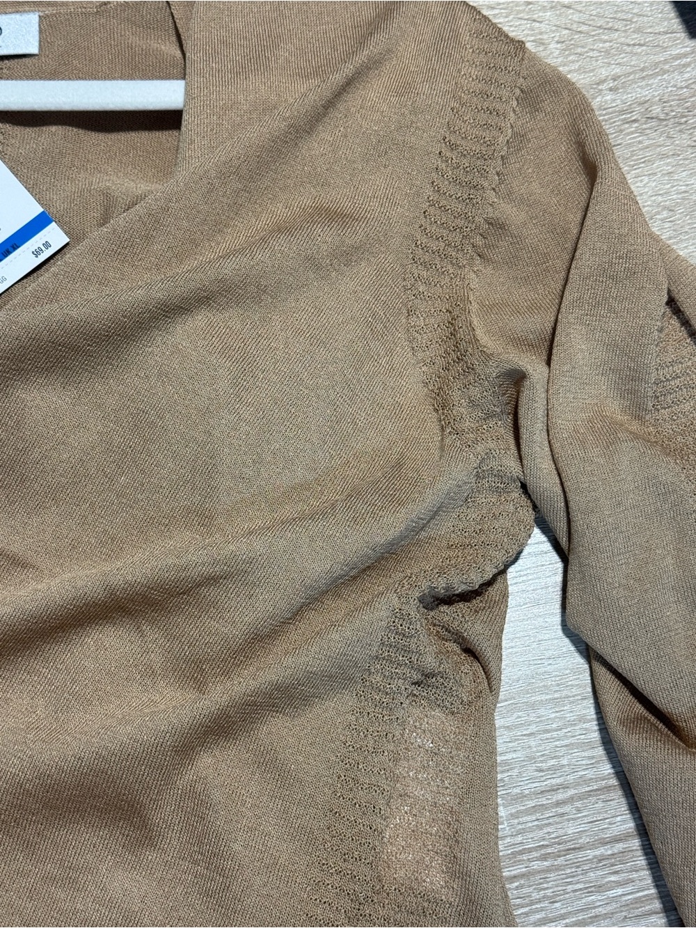 Kasper Women's Open-Front Cardigan in Camel Brown w/ Sheer Detail- Size XL - Picture 10 of 14